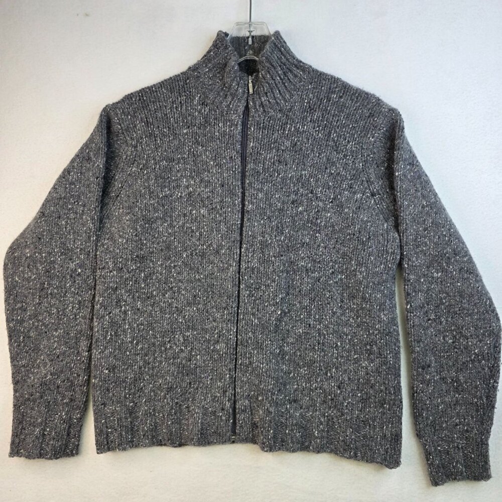 Talbots Made In Italy Womens Medium Zip Front Gray Wool Blend Grandpa Sweater
